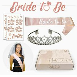 New Bachelorette party items in manufacturer packaging, bride to be sash, crown and tulle, tattoos, gift boxes, hats, cups, party decorations, $70 OBO