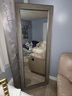 Large Floor Mirror with Gray Frame