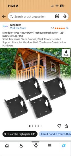 Kingdder 4 Pcs Heavy Duty Treehouse Bracket for 1.25'' Diameter Lag/TAB Steel Treehouse Static Bracket, Black Powder-coated Support Plate, for Outdoor