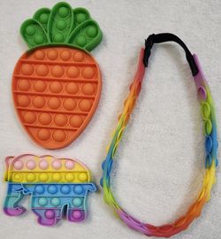 Lot of 3 Pop-Its, Like New & Never Used - Includes Rainbow Elephant, Carrot, & Adjustable Headband 