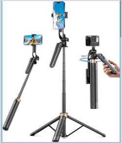 72" Phone Tripod, Tripod for iPhone with Wireless Remote Control, Portable Selfie Stick for iPhone, Live Streaming, Video Recording, Compatible with C