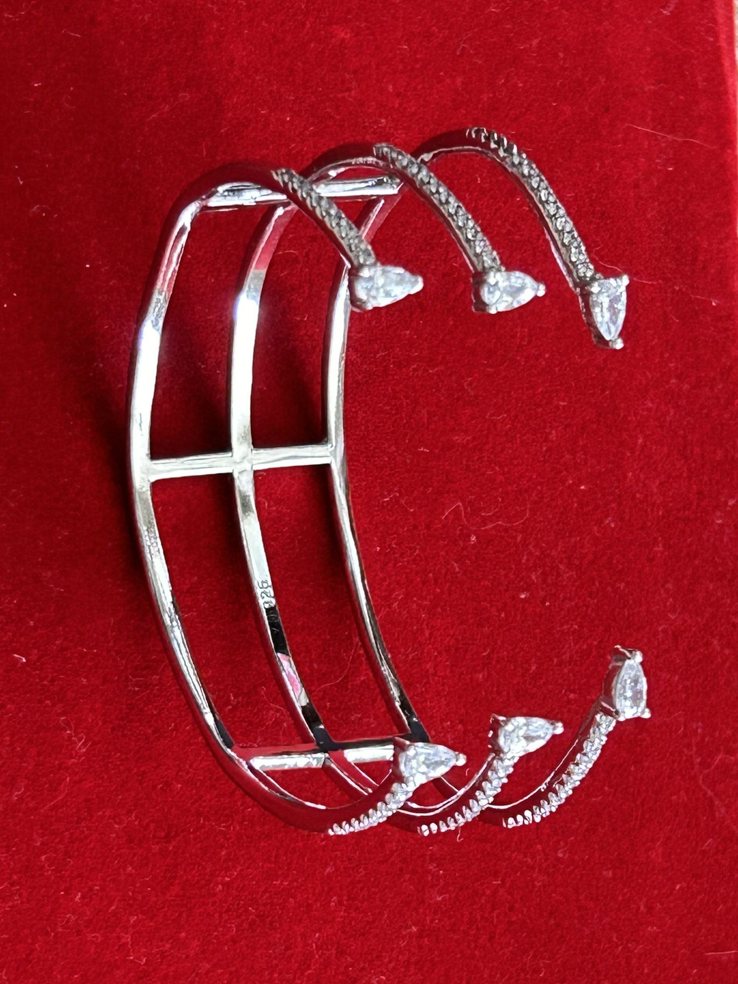  Sterling Silver 925 Micro Pave Cz Cuff Bracelet.