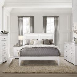 Brand new white/gray/brown/black queen bed frame, dresser, mirror, nightstand