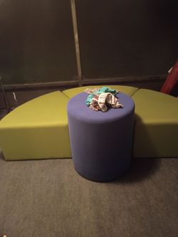 Blue Cylindrical Upholstered Ottoman Pouf