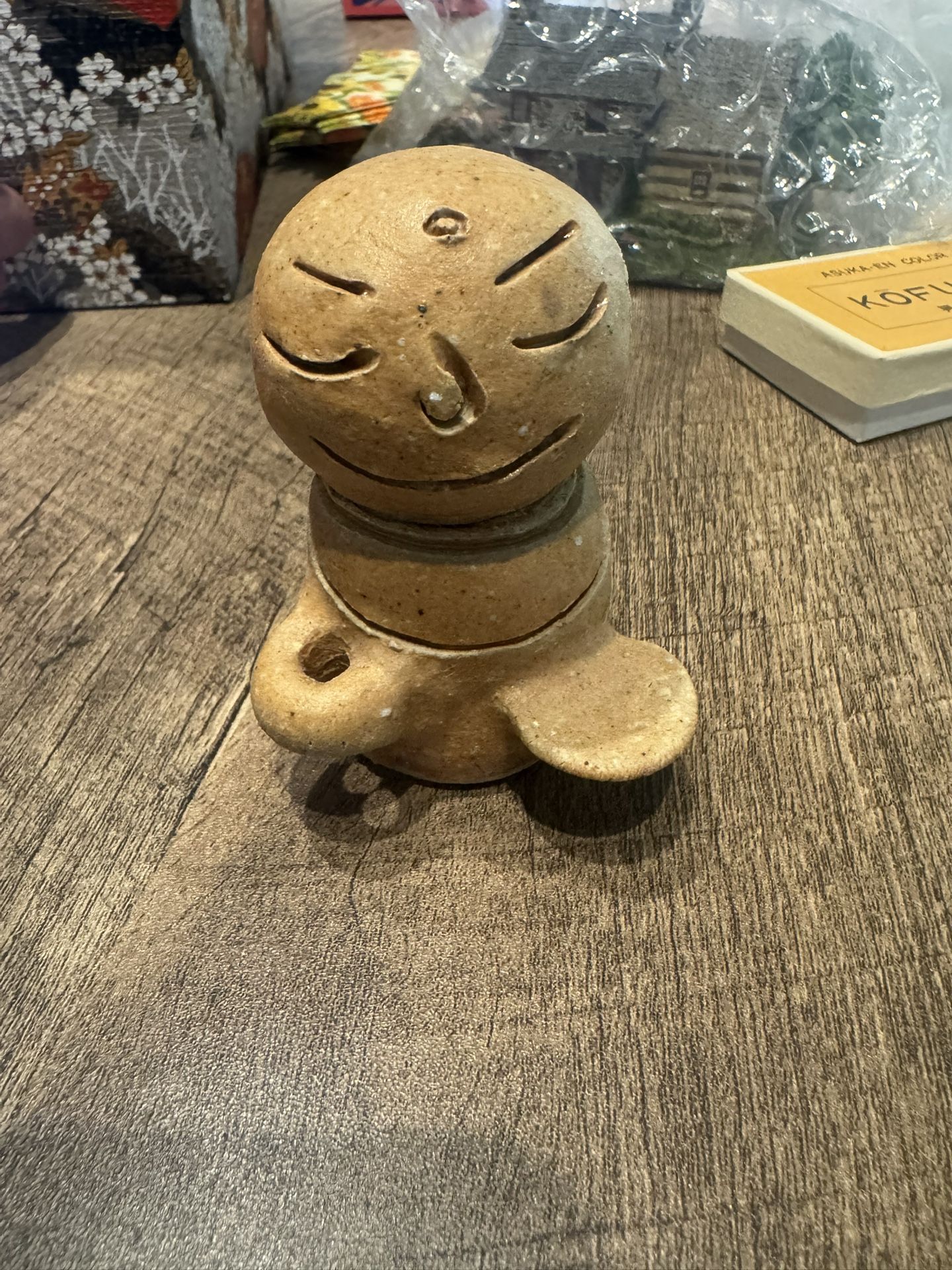 Handmade Japanese Jizo Buddha Ceramic Statue – Peaceful Smile – Buddhist Pottery Figurine