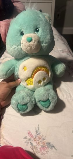 Vintage 2002 Care Bears Wish Bear 12” Blue Teal Shooting Star