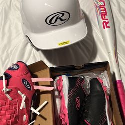 Girls Baseball Bat, Helmet And Glove 