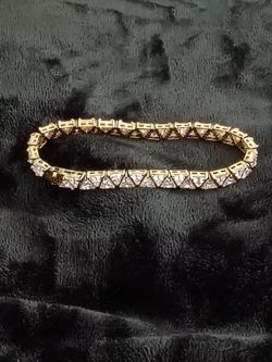 Gold-Toned Sterling silver Trillion-Cut Tennis Bracelet