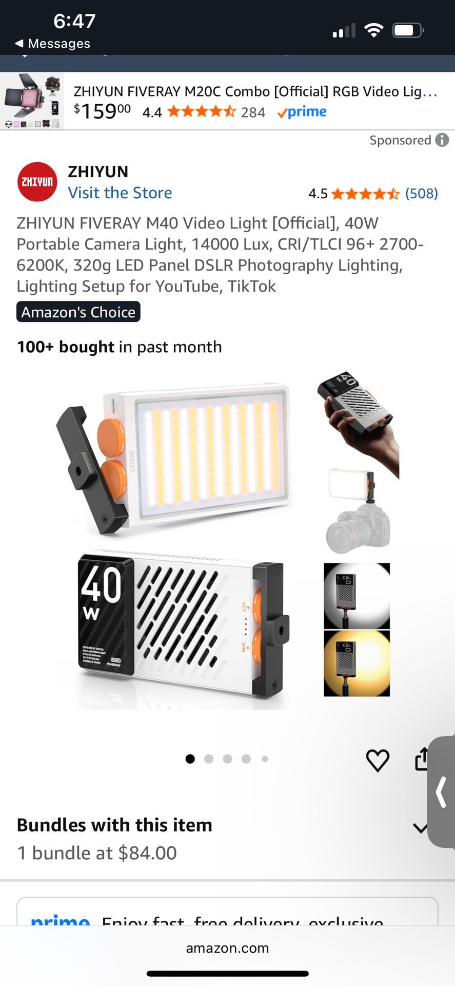 ZHIYUN FIVERAY M40 Video Light [Official], 40W Portable Camera Light, 14000 Lux, CRI/TLCI 96+ 2K, 320g LED Panel DSLR Photography Lighting, Li