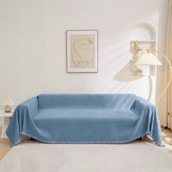 Sofa Slipcover Tassel Edge, Blue, 71" x 102"