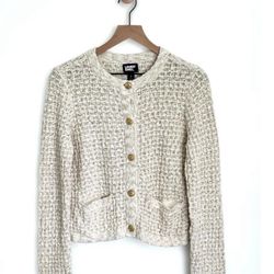 Lands' End Tweed Boucle Cardigan Jacket Sweater Women's S (6-8)