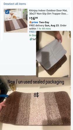 Indoor Outdoor Door Mat, 30x27 Non-Slip Dirt Trapper Doormats Brown Low-Profile Washable Inside Entrance Front Floor Mat, Sturdy Soft Entry Striped Do