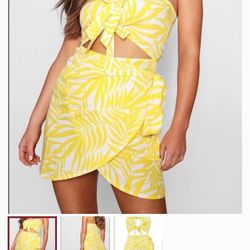 Boohoo Yellow wrap dress size 8