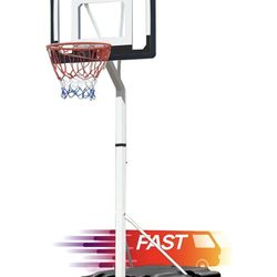 WIN. MAX 32 Inch Portable Basketball Hoop Goal Height Adjustable 7 FT to 10 FT PVC Backboard and Strong Base Stainless Steel Bracket for Kids & Adults