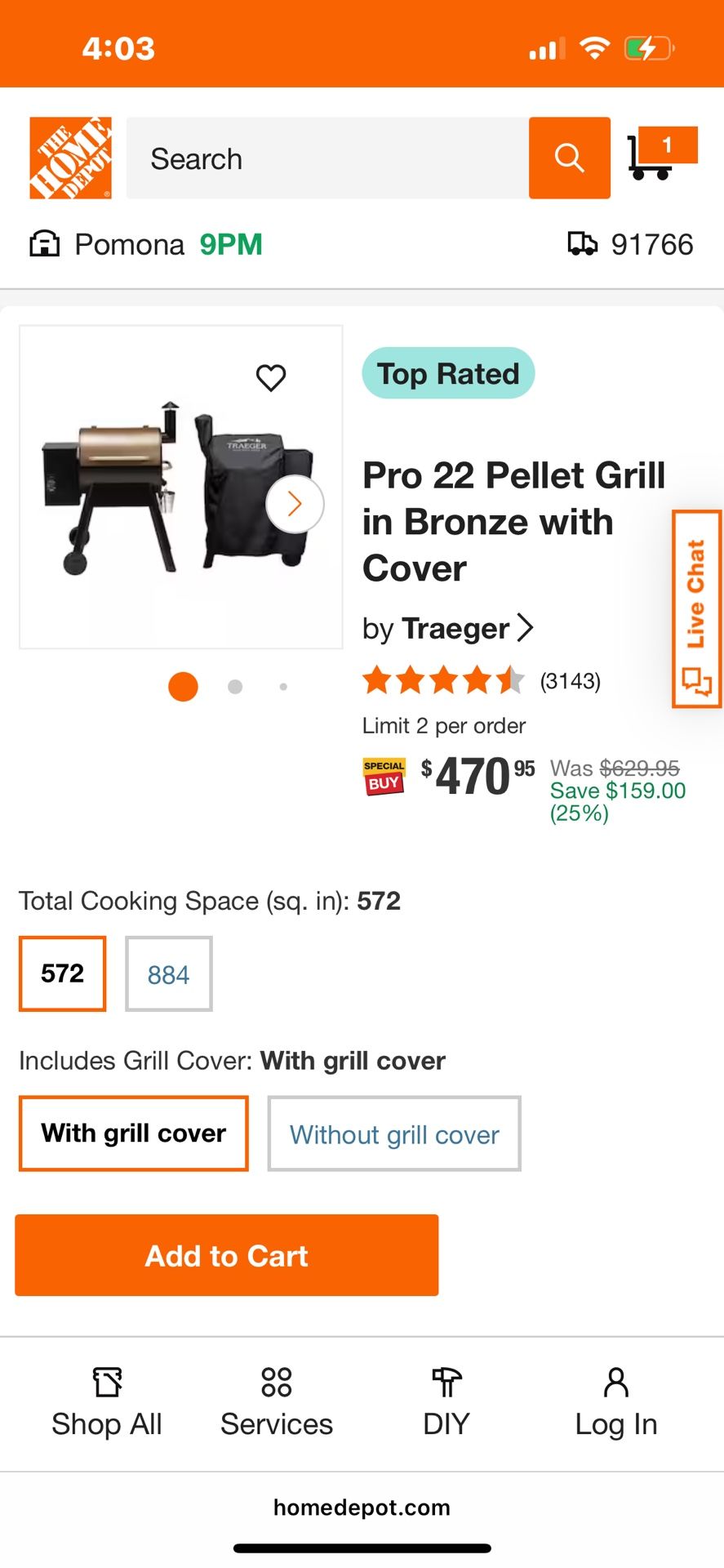 PRO 22 PELLET GRILL IN BRONZE W/ COVER