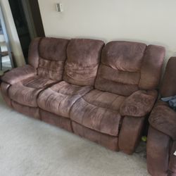 Brown Couch And Love Seat-Recliners.