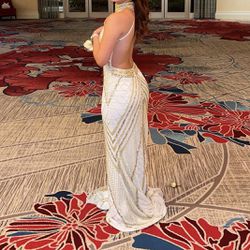 Prom dress Couture white and gold dress