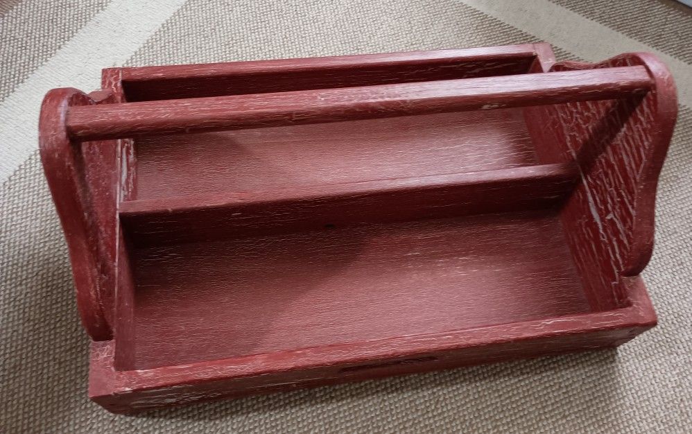 Vintage Style. Shabby Decor. Red Box With Handle. Tool Style. Solid.