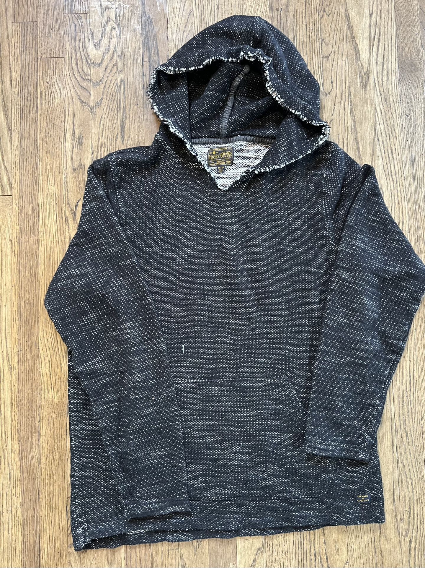 Lucky Brand Hoodie Beach Poncho Mens Black LS Cotton Pullover - XL