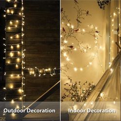 100 Led String Lights, Connectable Plug in 8 Twinkle Modes Christmas Lights Outdoor for Christmas Tree Lights Party Wedding Garden Decorations (Warm W
