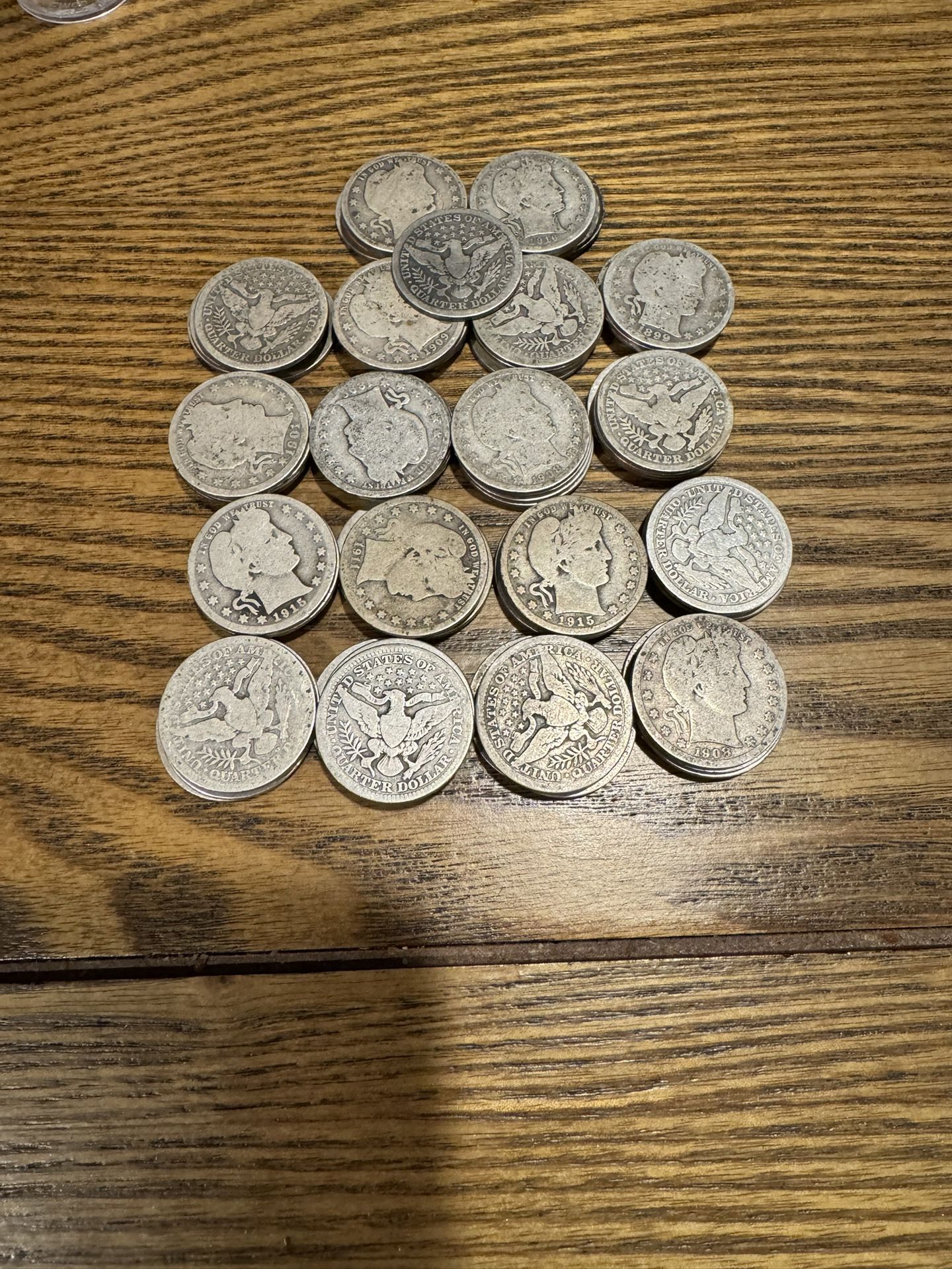 91 ($22.75 Face Value) Barber Quarter Silver Coins