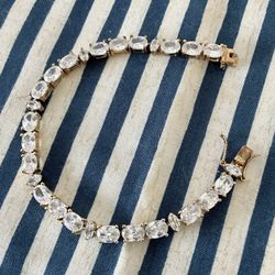 Elegant Women's Chain Bracelet 925 Sterling Silver Rose Gold Plated Crystal 7.5’