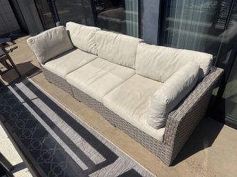 Outdoor Wicker 3-Seat Patio Sofa – Beige Washable Cushions
