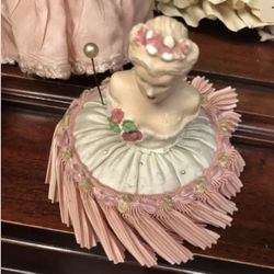 Antique Doll -Pin Cushion -Porcelain- Vintage Sewing- Pincushion.