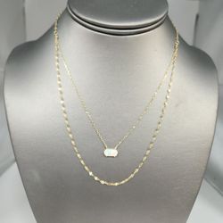 925 Sterling Silver Gold -Tone Double Layer Opal Necklace 16"
