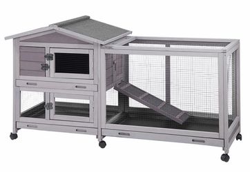 Air19 Indoor Rabbit Hutch AIR19, Outdoor Bunny Cage, 9.6ft² - One Run Rabbit Hutch-Gray