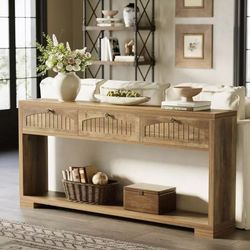 F2318 70.8-Inch Long Console Table with Drawers, Farmhouse Narrow Entryway Table with Storage for Entry, Behind Couch, Sofa, Hallway, Entrance