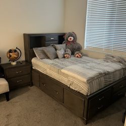 Full Size Bed Frame, Mattress, And Nightstand. 