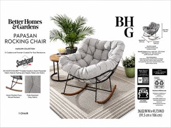 NEW Better Homes & Gardens Papasan Rocking Chair – Gray