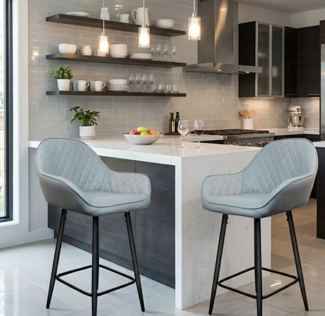 GRAY NEW BAR STOOLS.