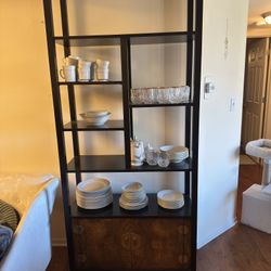 Modern Display Cabinet with Storage – Wood + Brass Doors