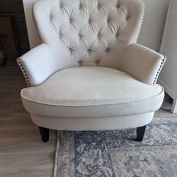 Tufted Beige sitting chair With Ottoman