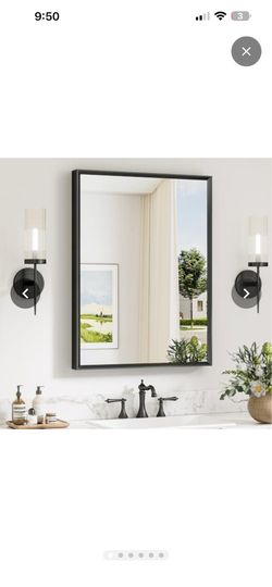 24 x 32 Inch Matte Black Bathroom Mirror, Aluminum Metal Frame Rectangular Mirror for Wall, Black Bathroom Vanity Mirror for Over Sink, HD Tempered Gl