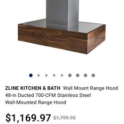 Wall Mount Range Hood 48inch Zline Ducted 700 CFM Brand New!
