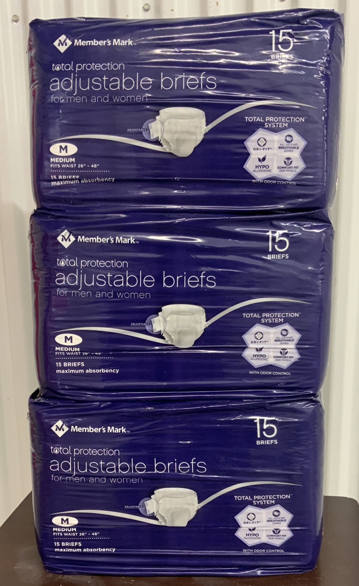 🌽BRAND NEW🌽 3 MEMBER'S MARK Packs, 15 Ct. Total Protection, Size Medium, Adult Disposabl Briefs Unisex... Value $30