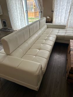 White Leather Tufted Sectional Sofa
