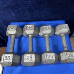 25 And 20 Lb Dumbbell Pairs 