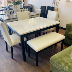5Pc White Dining Table Set 
