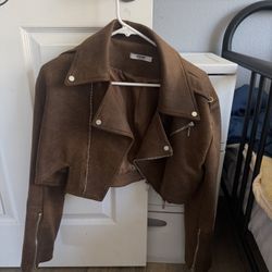 Faux leather short zip-up fashion jacket