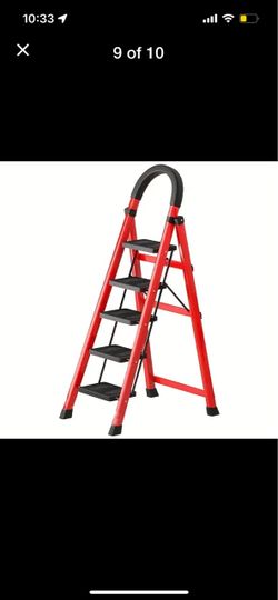 Red Folding 5 Step Ladder with Handle