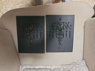 Set of 2 Black Chandelier Wall Art Panels