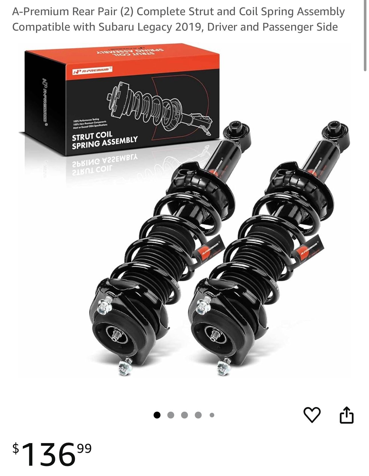 A-Premium Rear Pair (2) Complete Strut and Coil Spring Assembly Compatible with Subaru Legacy 2019, Driver and Passenger Side 