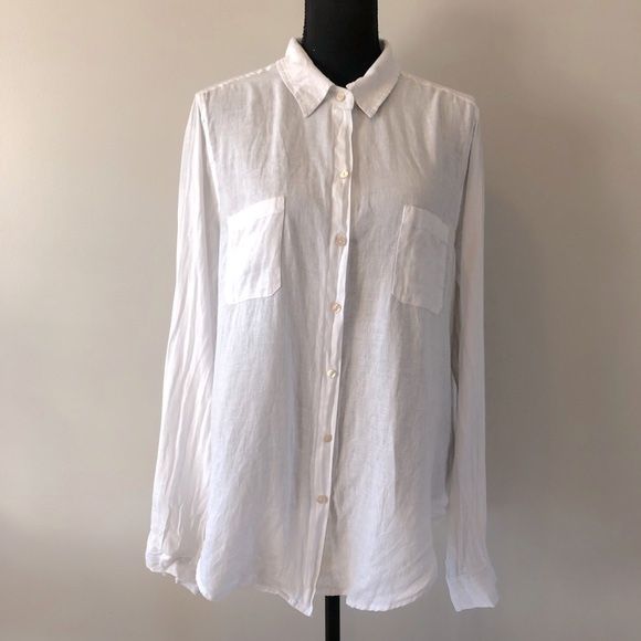 Womens Lily Pulitzer Sea View Woven Linen Long Sleeve Button Down Shirt Size L