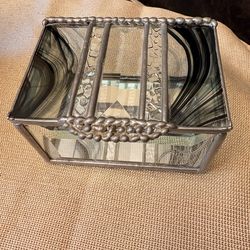 Vintage Studio Art Glass & Soldered Metal Trinket Box / Vessel – Handcrafted Slumped Glass