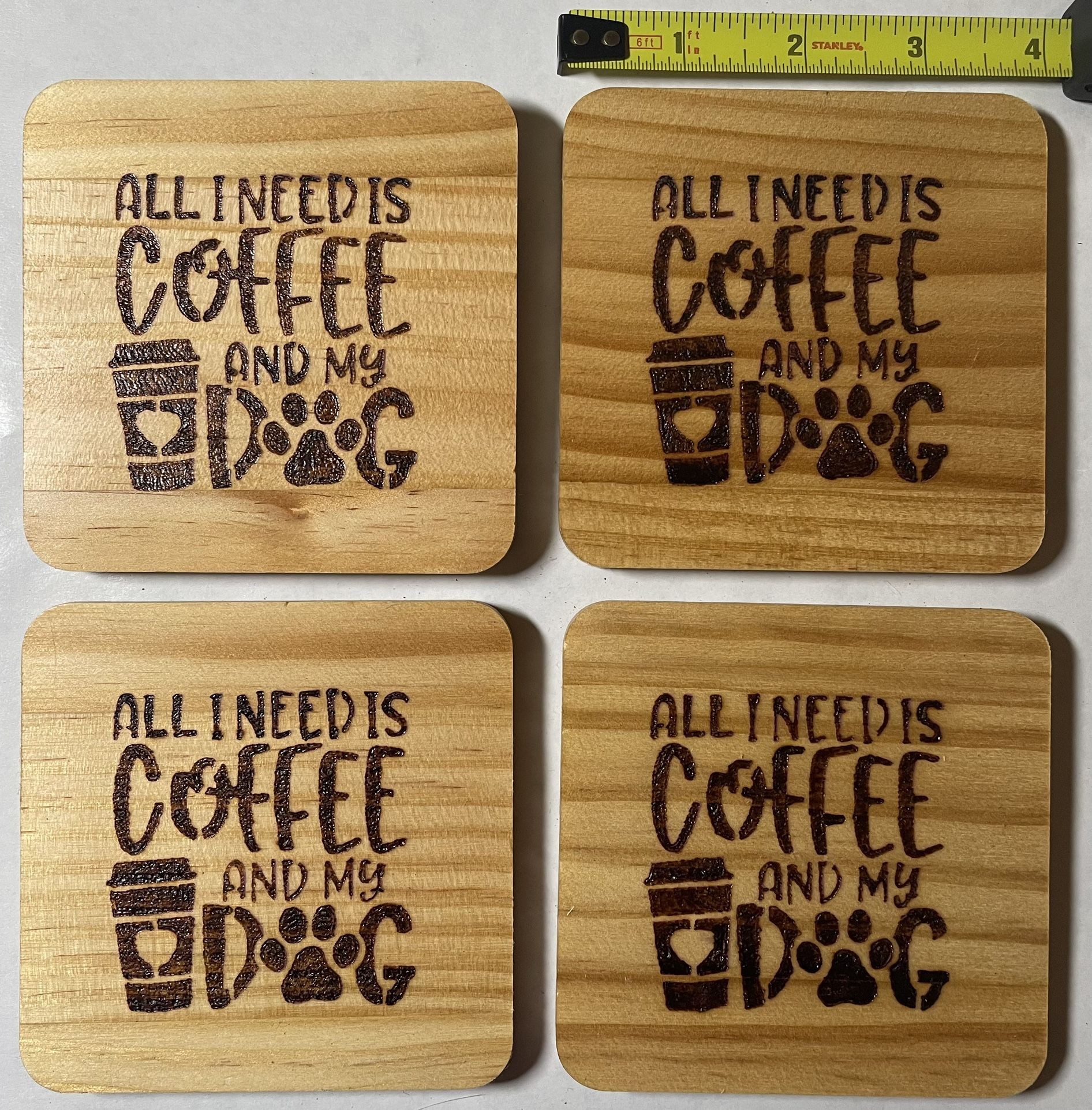 Pyrography- Handmade Wooden Wood Burned Coaster Sets Of 4