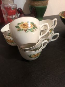 yellow rose tea cups, set of 7